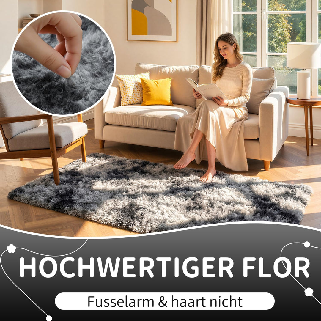 VOFUSHON Wohnzimmer Hochflor Teppich,Shaggy Flur Läufer Teppich Modern Flauschiger Weich Teppich Gro