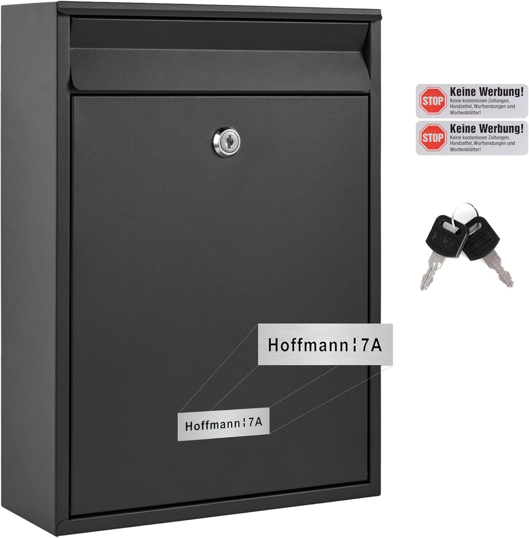 Zedelmaier XL Briefkasten personalisiert mit Edelstahl Namensschild Anthrazit Wandbriefkasten Postka
