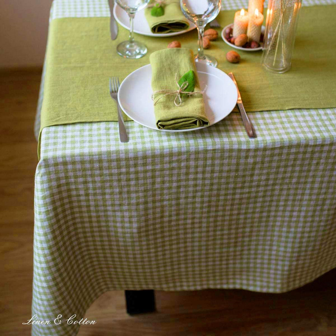 Linen &amp; Cotton Tischdecke Tischtuch Tischwäsche Kariert Landhausstil Estella - 100% Leinen, Weiss We