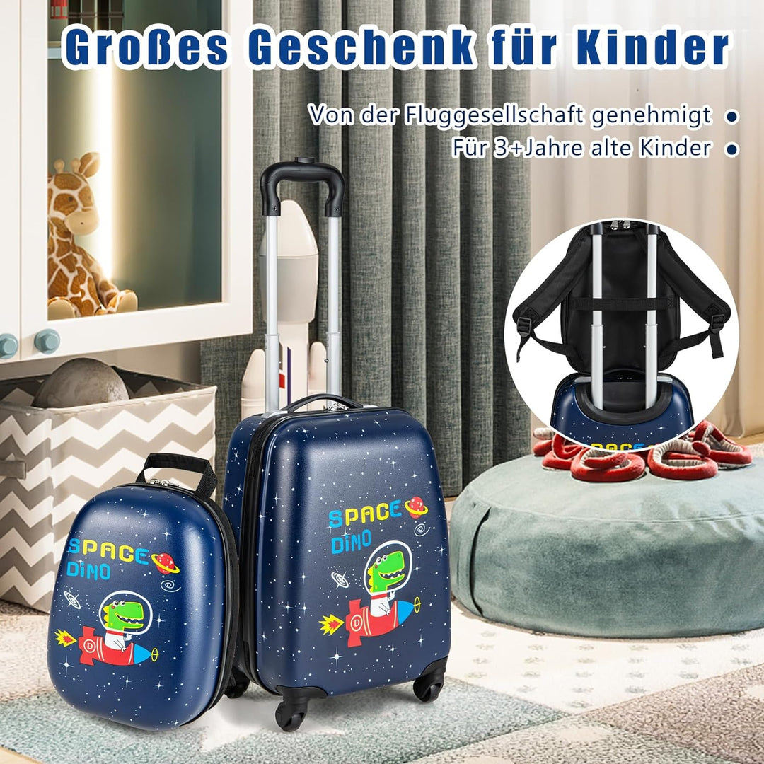 DREAMADE 2tlg. Kinderkoffer mit Rucksack, 16” + 12” Kinderkoffer Set, Kindertrolley Kindergepäck Han