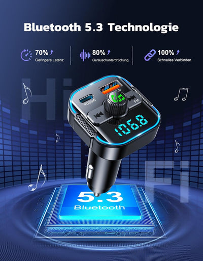 Glangeh 2-in-1 Bluetooth Adapter Auto & Schnelles Autoladegerät (PD 36W & QC3.0 18W) - Neuester FM T