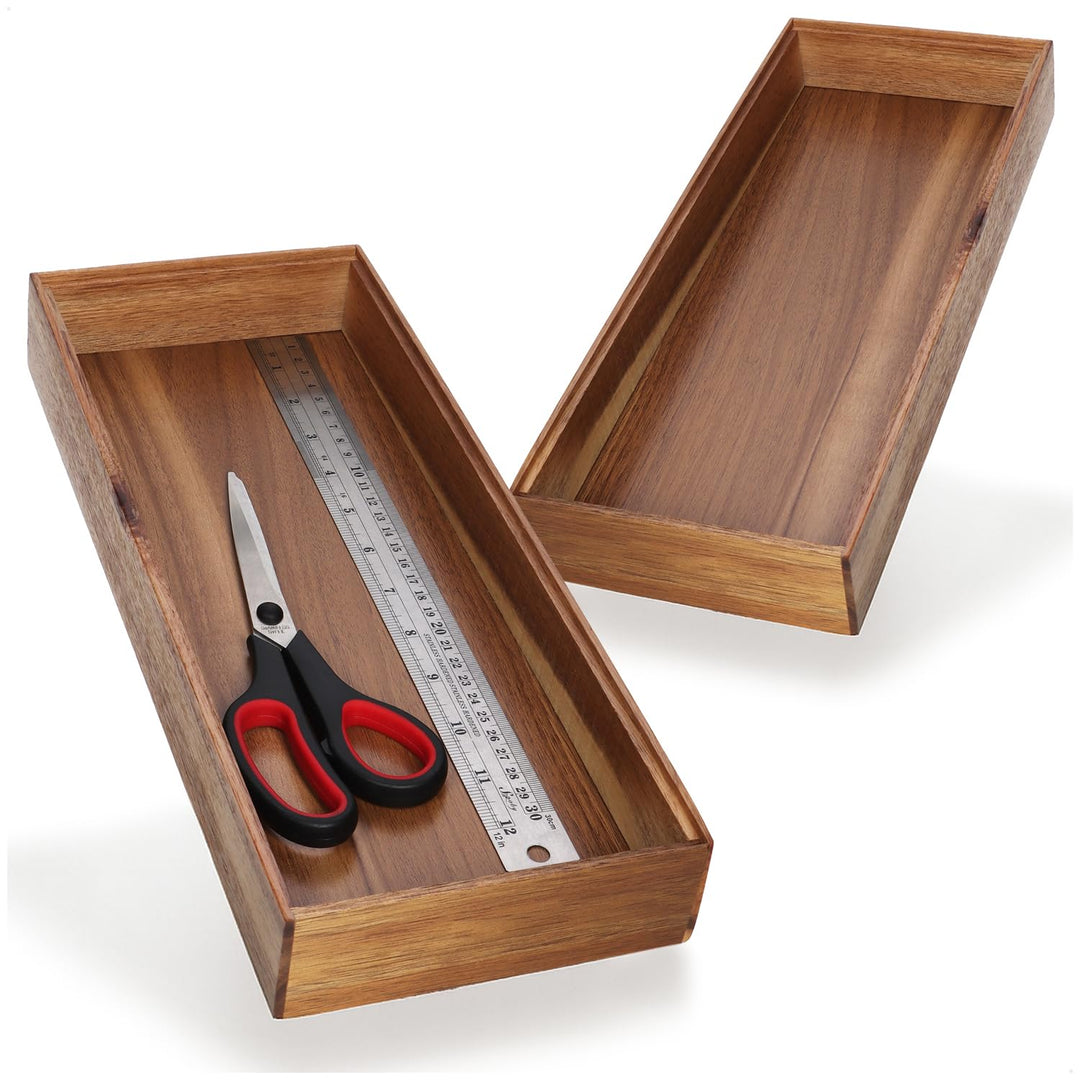 com-four® 2X Schubladen-Organizer aus Akazienholz 37,5 x 15 x 5 cm Akazie - 2 Stück - 37,5cm, Akazie