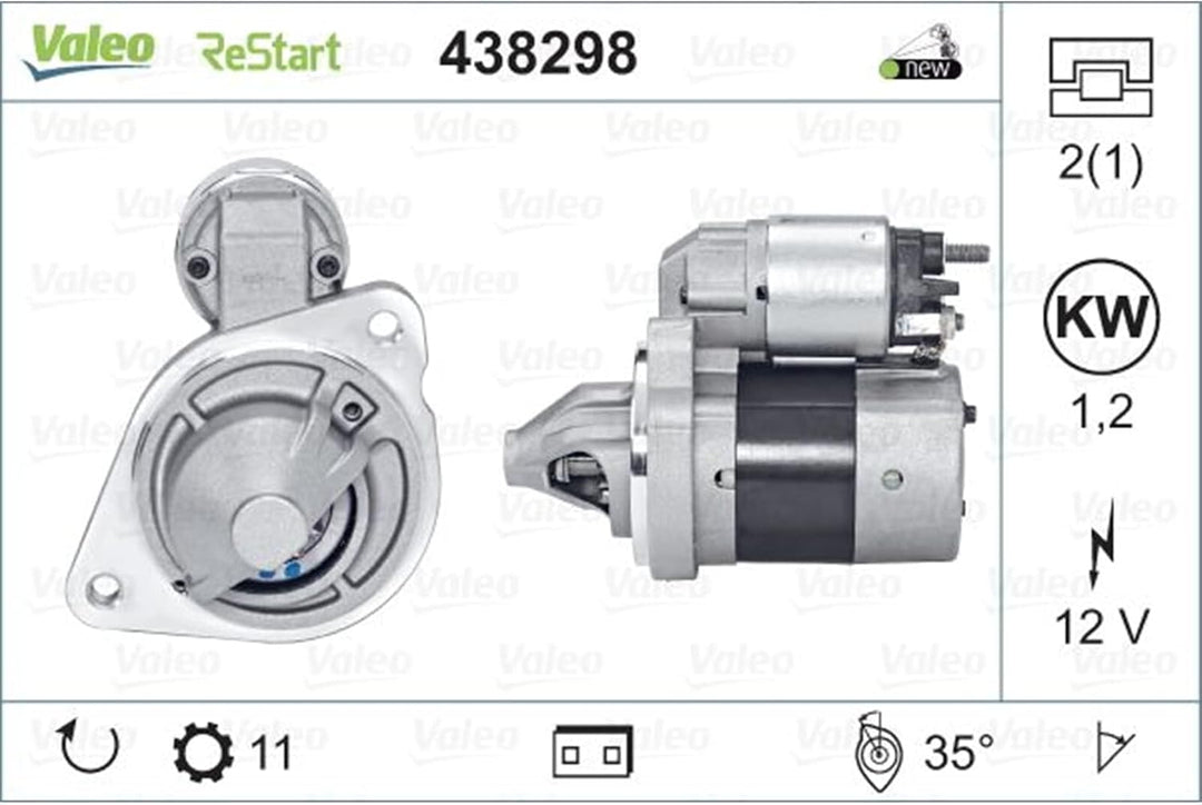 VALEO 438298 Starter Nennleistung: 1,2 kW Stop & Start: YES Zähnezahl: 11 zähne Spannung: 12 V Drehr