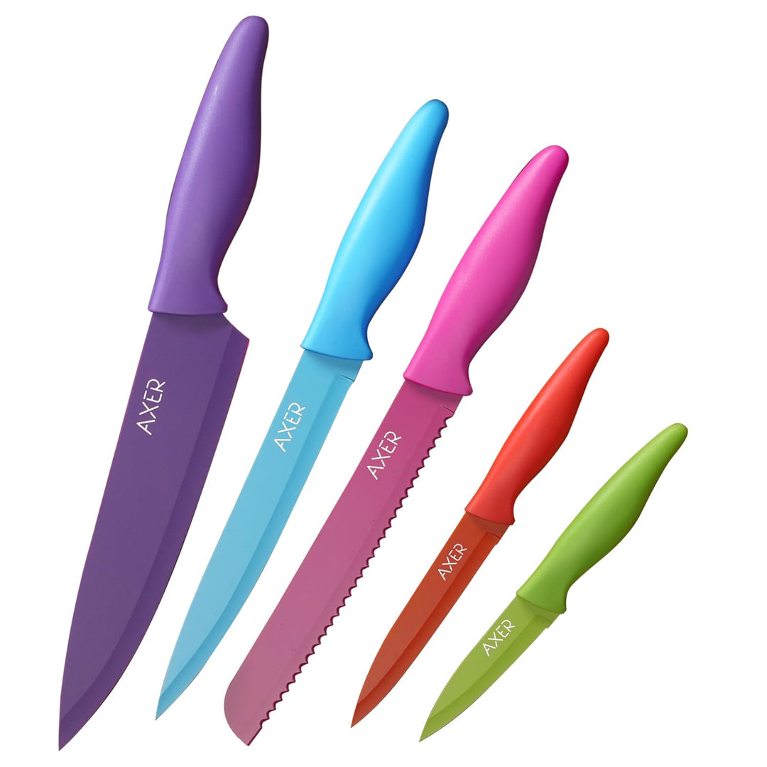 Axer Scharfe Messer Set für Küche - 5-teilig Küchen Messerset Bunt - Sehr Scharfe Küchenmesser Set P
