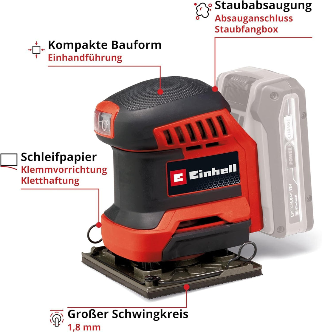 Einhell Akku-Faustschleifer TE-OS 18/113 Li-Solo Power X-Change (18 V, Schwingschleifer, 1,8 mm Schw