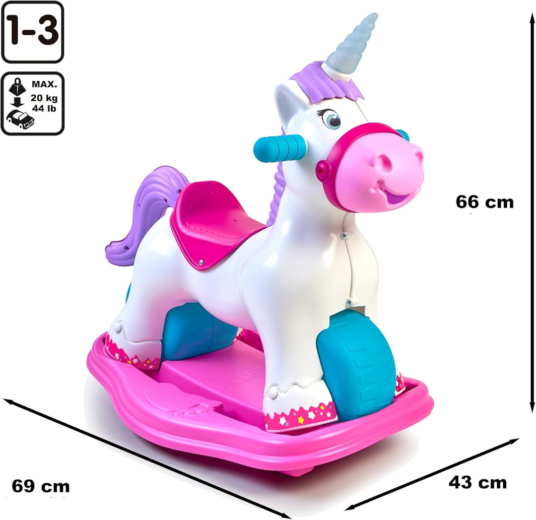FEBER Baby Einhorn Lauflernhilfe in Einhornform, 2-in-1 Lauflernhilfe und Wippe, mit Wieh- und Tromp