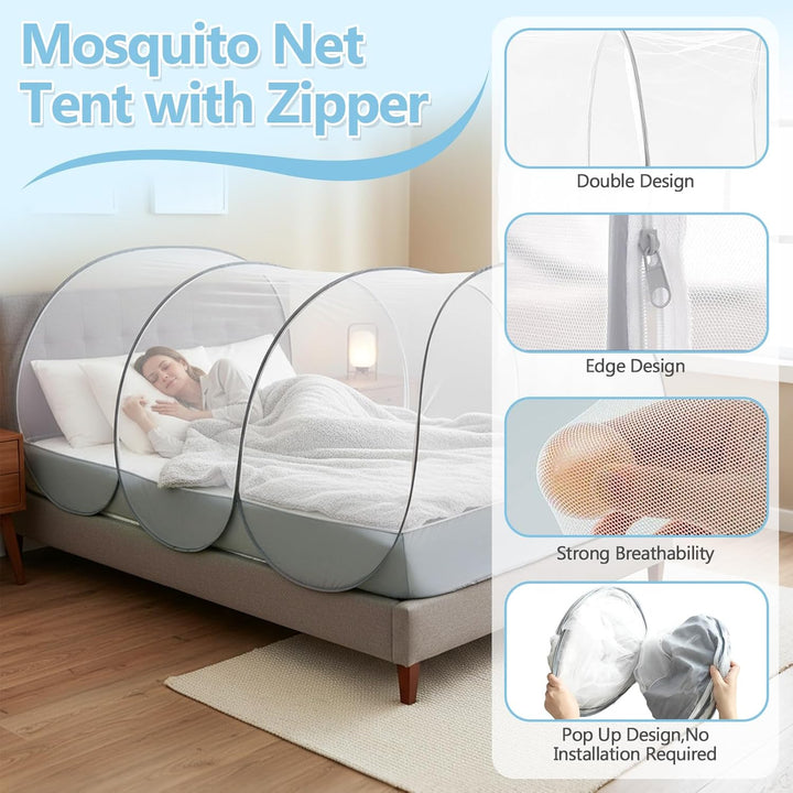 Reise Moskitonetz Bett, Moskitonetz Pop Up 190x 90x 90cm, Faltbares Bettzelt mit Reissverschluss für