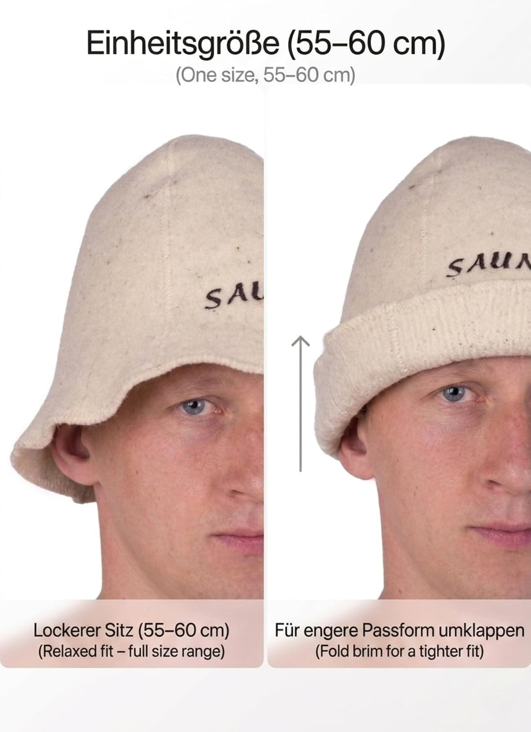 Ger3as Saunahut 100% Wolle mit Stickerei für Damen und Herren, Wellness Mütze Premium Qualität, Saun
