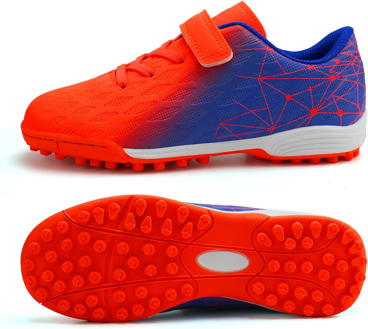 JABASIC Hallen Fussballschuhe Kinder Jungen Mädchen Fussballschuhe Kinder Kunstrasen, Orange Blau