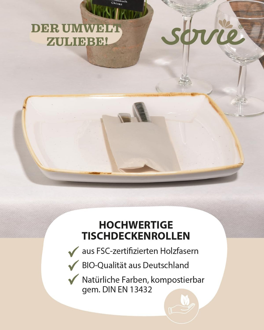 Sovie HORECA | Tischdeckenrolle | Linclass® Airlaid | 118 cm x 25 m | für Hochzeit, Geburtstag, Tauf