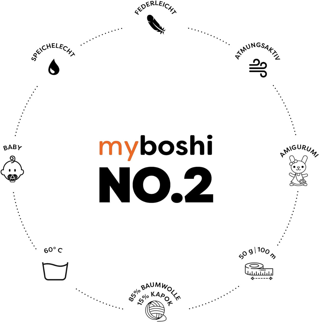 myboshi No.2 inkl. Label, Baumwolle zum Häkeln, Baby Wolle, vegane Wolle zum Stricken, Wolle 60 Grad