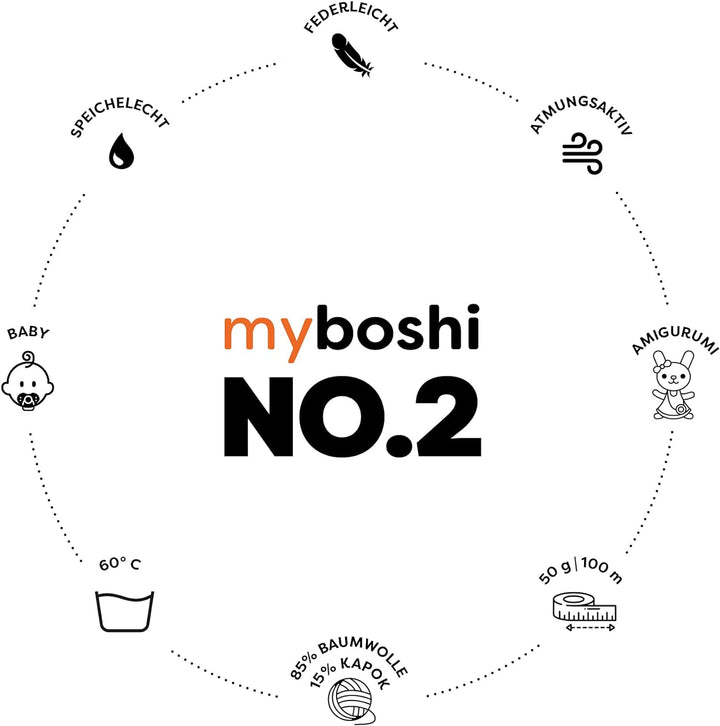 myboshi No.2 inkl. Label, Baumwolle zum Häkeln, Baby Wolle, vegane Wolle zum Stricken, Wolle 60 Grad