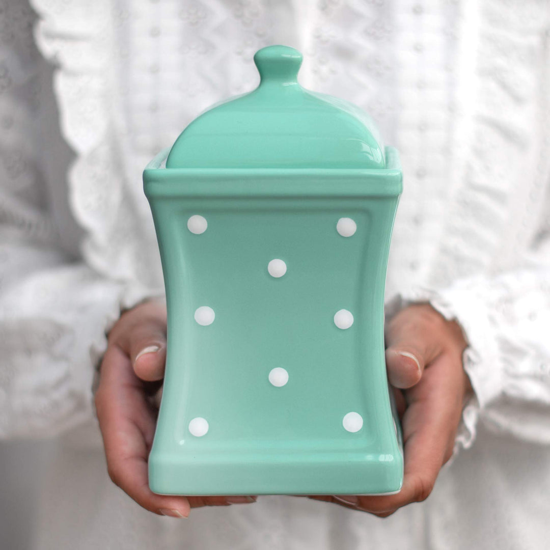 City to Cottage® - Keramik Behälter Küche 900 ml | Türkis und Weiss | Polka Dots | Handgemacht | Beh