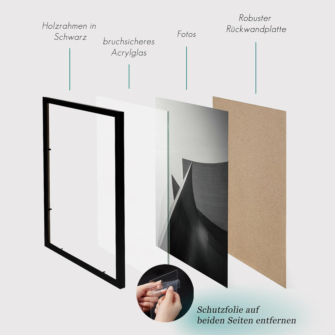 VUVUZULA Bilderrahmen 30x40cm Schwarz Holz Fotorahmen 12x16 Zoll Holzrahmen MDF Rahmen 30x40cm 3er S
