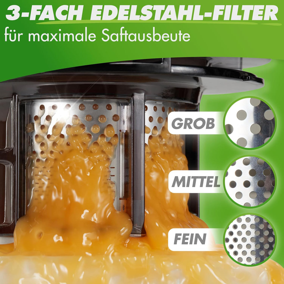 Nutrilovers Slow Juicer NUTRI-PRESS MAX+ Ganze Früchte entsaften Entsafter mit XXL 150 mm Öffnung, B