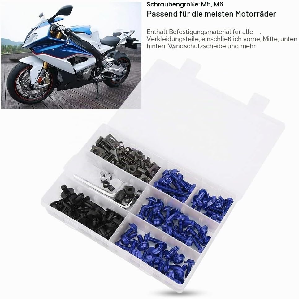 Tomotato 198 Stück Motorrad Verkleidung Schrauben Kit, Universal M5 M6 Motorräder Windschutzscheiben