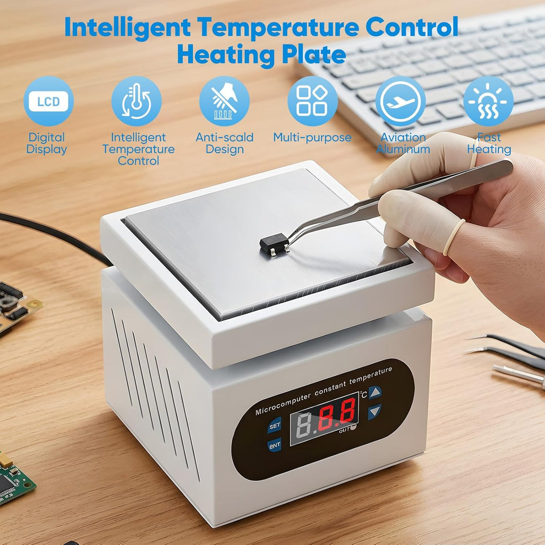 PCB Heizstation, 0-400°C Einstellbare Lötstation Heizplatte mit Digitalanzeige und Anti-Verbrühungsd