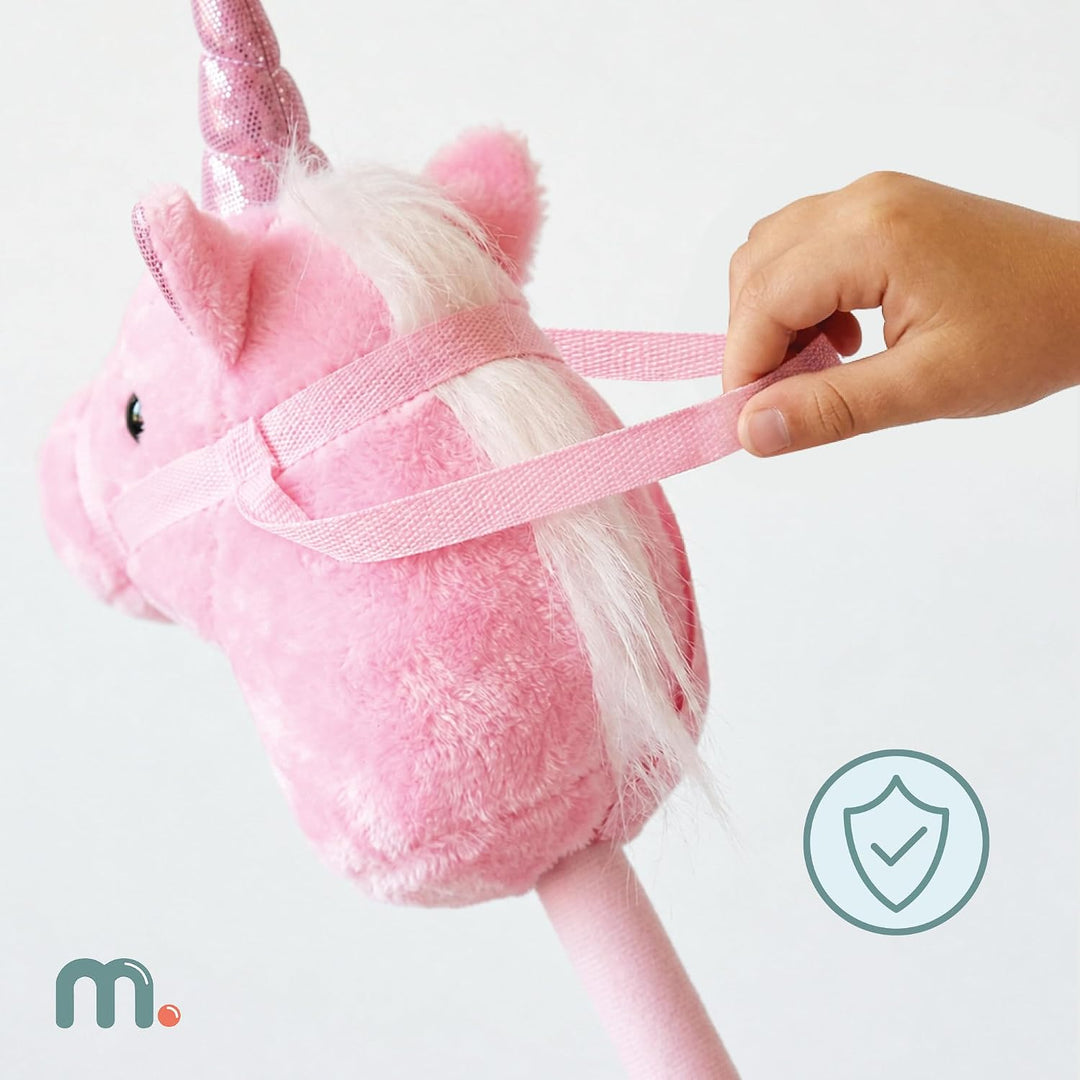 mamabrum Hobby Horse Einhorn Rosa Steckenpferd Kinder 80 cm | Magisches Einhorn mit Glitzerhorn, wei