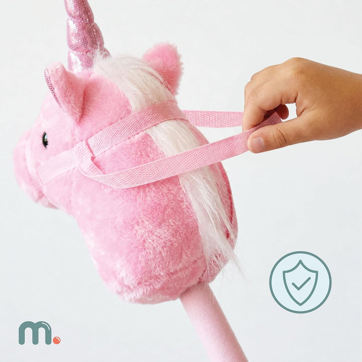 mamabrum Hobby Horse Einhorn Rosa Steckenpferd Kinder 80 cm | Magisches Einhorn mit Glitzerhorn, wei