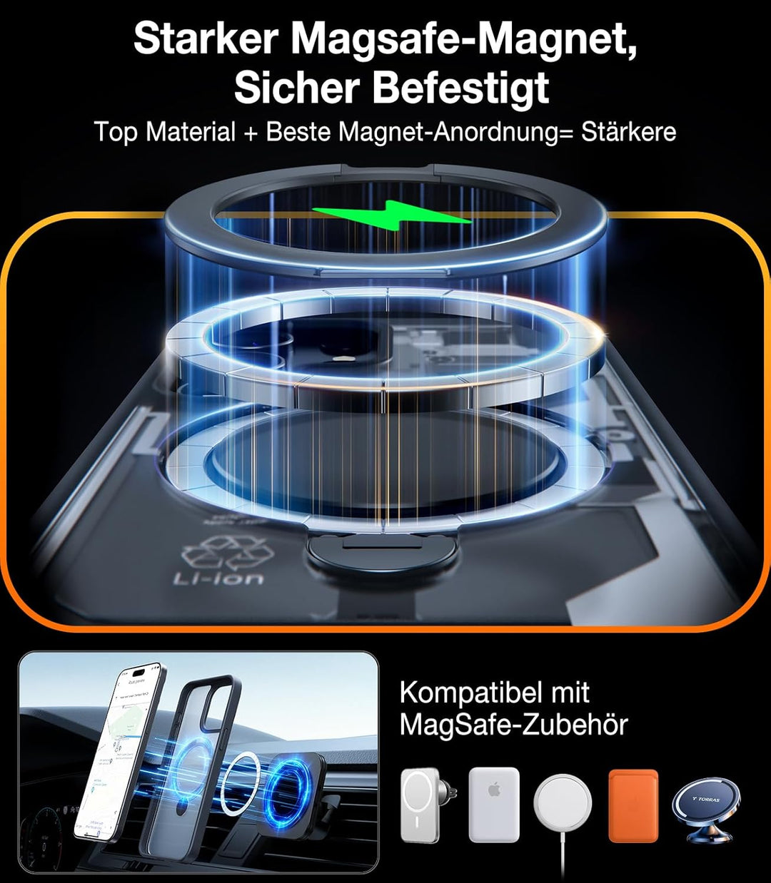 TORRAS 360° Ostand Spin für iPhone 14 Pro Max Hülle (Magnetischer Robust Standring) Militärschutz, M