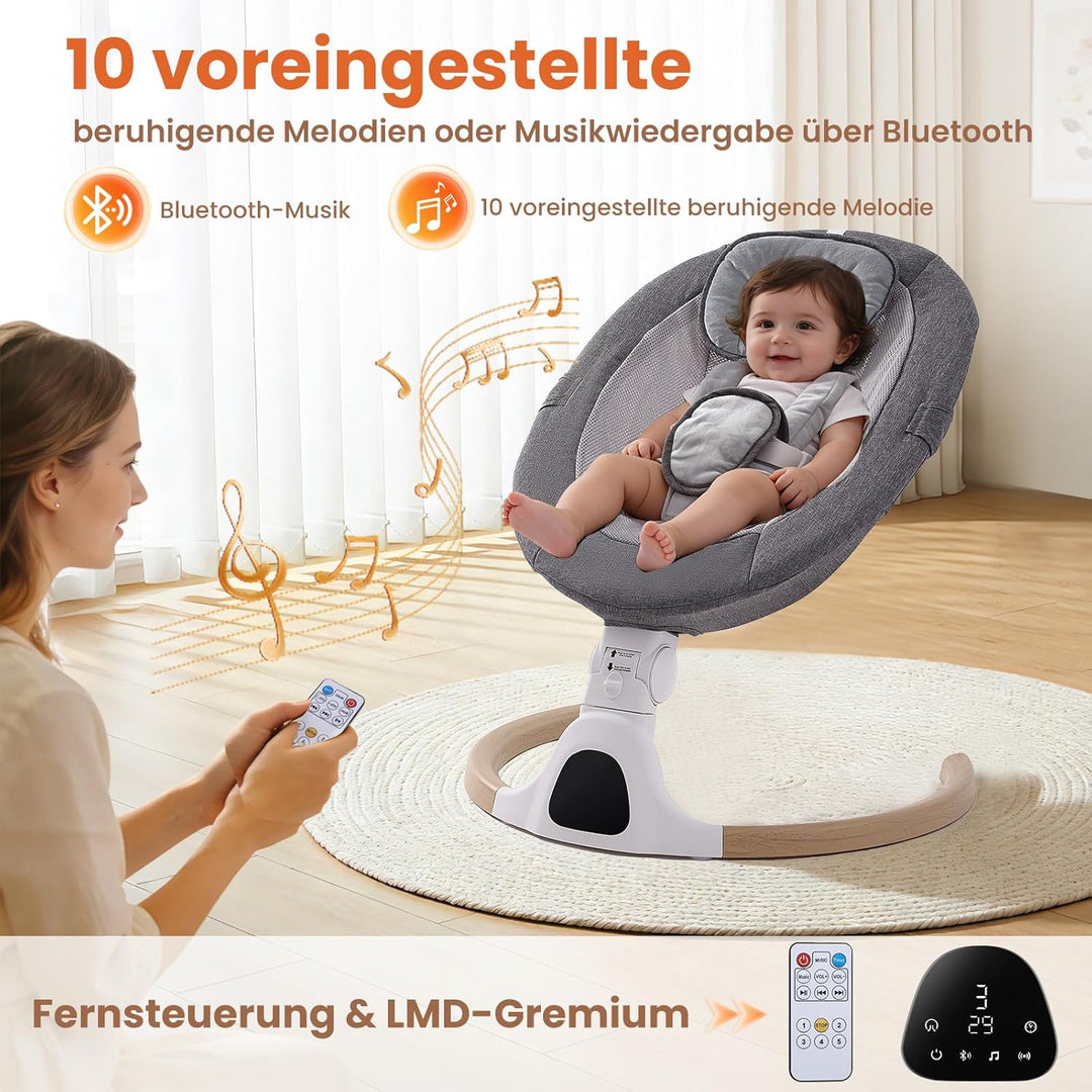 Babywippe Elektrisch, 0–6 Monate, max. 9 kg, Tragbares Neugeborenes Babyschaukel Indoor mit Bluetoot