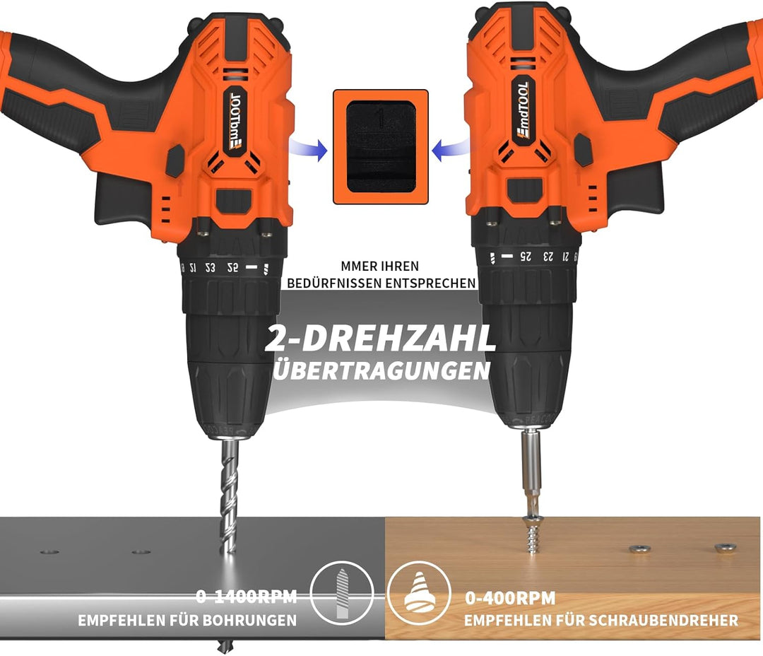 Akku Bohrschrauber Set 21V Akkuschrauber Akkubohrer mit 1500mAh Akkus, 2-Gang Akku-Schlagbohrschraub
