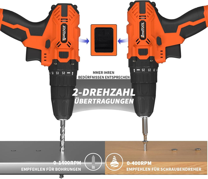 Akku Bohrschrauber Set 21V Akkuschrauber Akkubohrer mit 1500mAh Akkus, 2-Gang Akku-Schlagbohrschraub