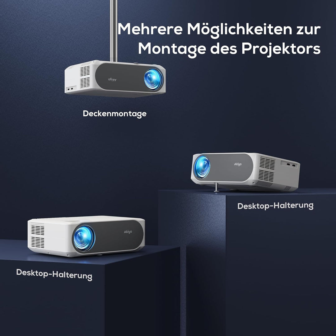 Beamer 4K, AKIYO O8 20000 Lumen WiFi6 Bluetooth5.2 Full HD 1080P Native, Beamer 4K Heimkino 300“ Dis