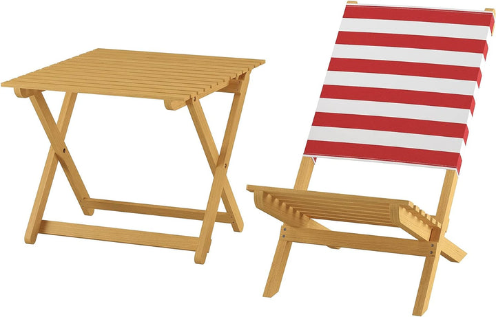 Erst-Holz Klappstuhl Strandstuhl Anglerstuhl Gartenstuhl Stuhl zum Zusammenstecken rot-weissem Bezug