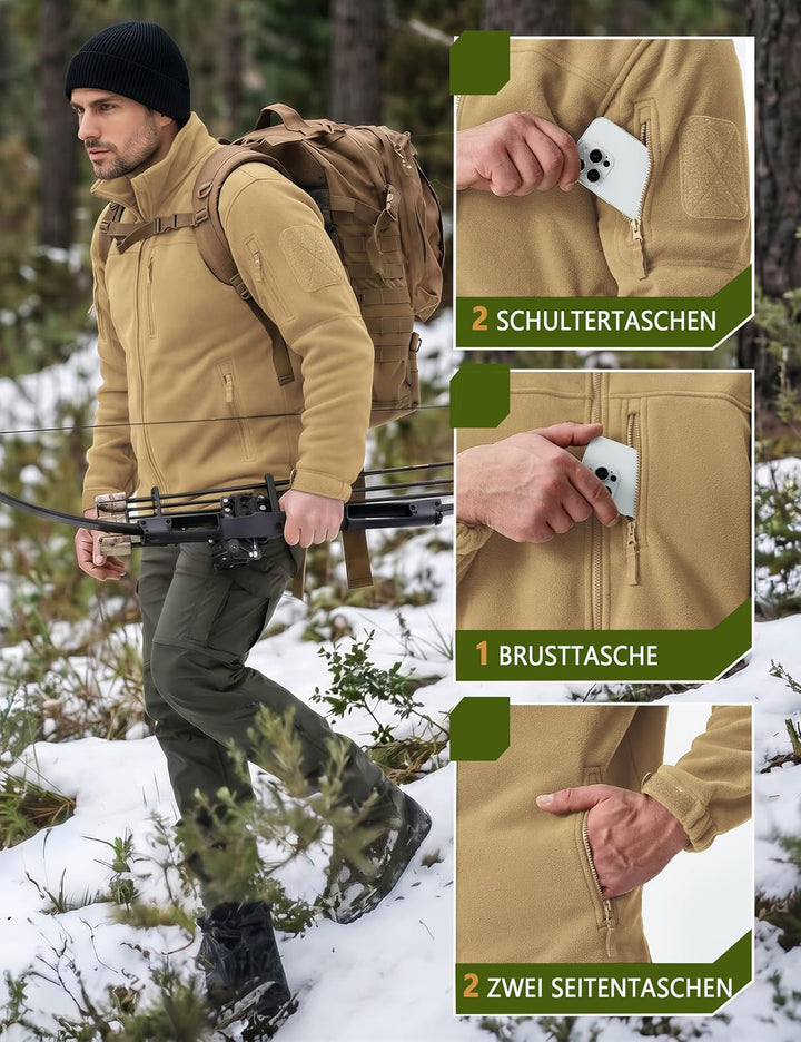 TACVASEN Herren Militär Outdoor Fleecejacke Warme Taktische Jacke Fleece Jacket XL Khaki, XL Khaki