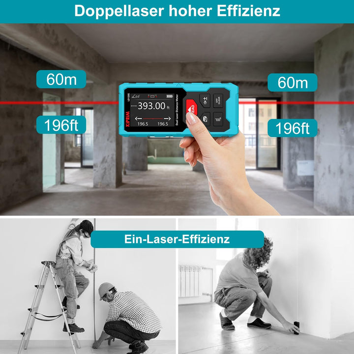 Kiprim 120m Bilaterale Laser Entfernungsmesser Elektronische Wasserwaage, Präzise Messungen und Pyth
