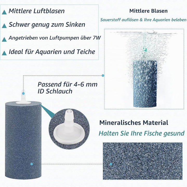 Pawfly 2 PCS grosser Luftstein-Zylinder 10 cm, Luftblasen-Diffusor für Teich und Aquarium Fischbecke