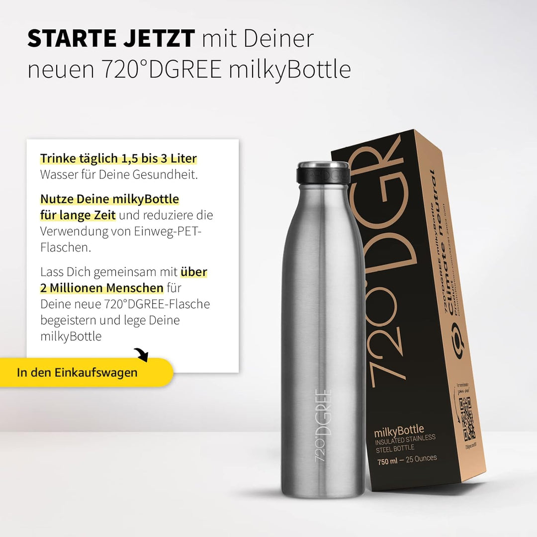 720°DGREE Edelstahl Trinkflasche “milkyBottle” - 1L - BPA-Frei, Auslaufsicher, Kohlensäure geeignet