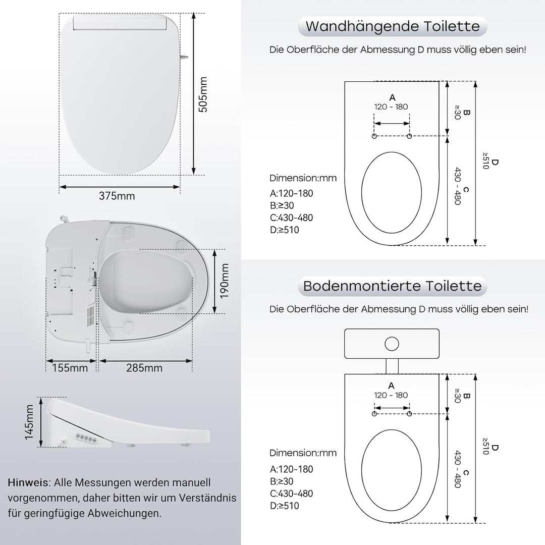 Smart Toilettendeckel mit Selbstreinigende Düse Waschen Vorne Hintere - Bidet Aufsatz für Toilette W