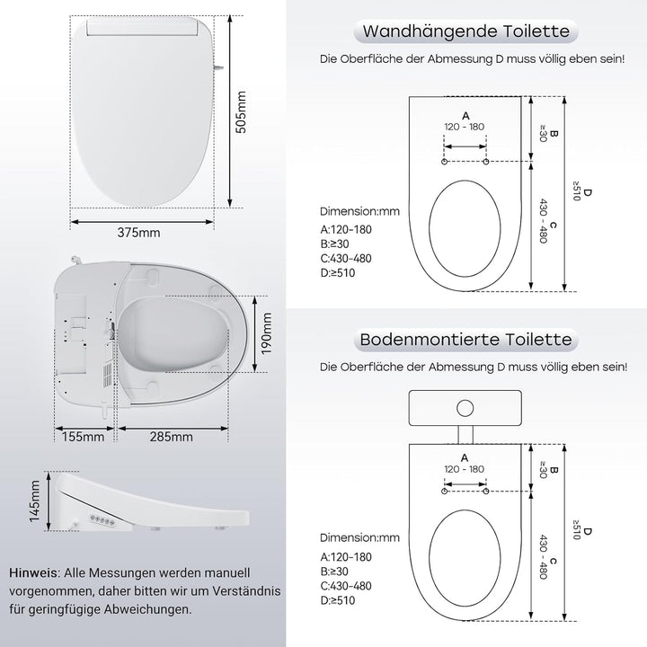 Smart Toilettendeckel mit Selbstreinigende Düse Waschen Vorne Hintere - Bidet Aufsatz für Toilette W