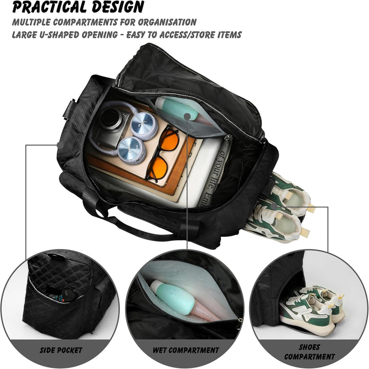 Sporttasche Damen，Reisetasche mit Nassfach und Schuhfach Wasserdichter Handgepäck Tasche, Weekender