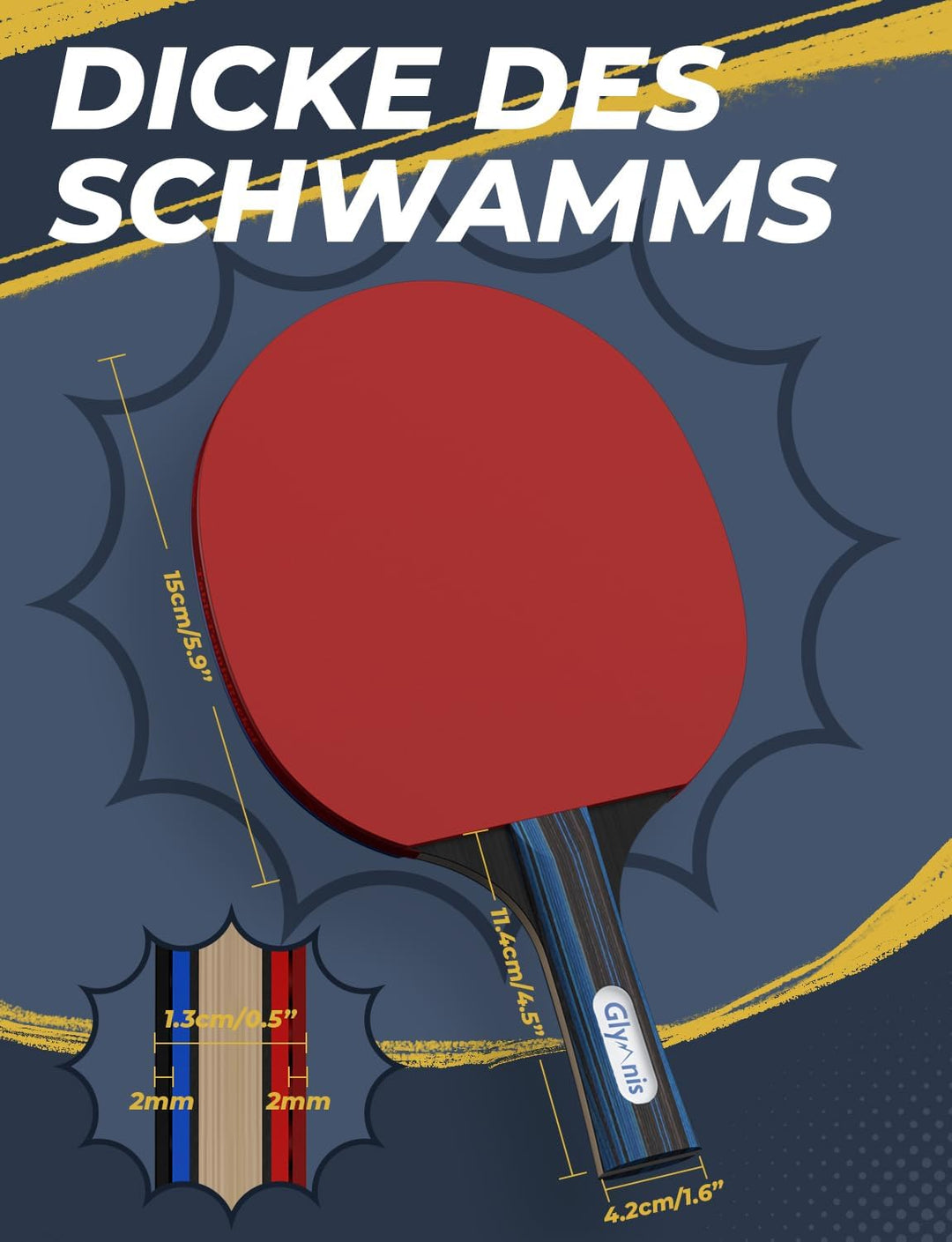 Glymnis Tischtennisschläger Tischtennis Set mit 2 Tischtennisschläger und 4 Tischtennisbälle, 1 Trag