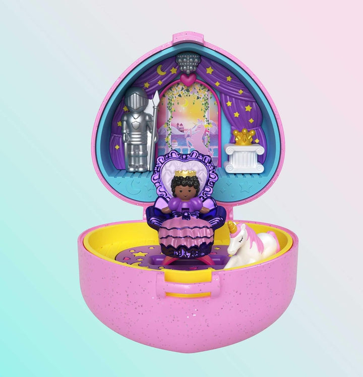 Polly Pocket Keepsake Collection Royal Ball Schmuck-Set, Einhorn-Schloss, 2 Puppen, Ring- und Ringbo