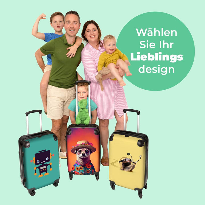 Koffer gross Trolley Rollkoffer Reisekoffer mit 4 Rollen Fotokoffer - Erdmännchen - Blumen - Hut - T