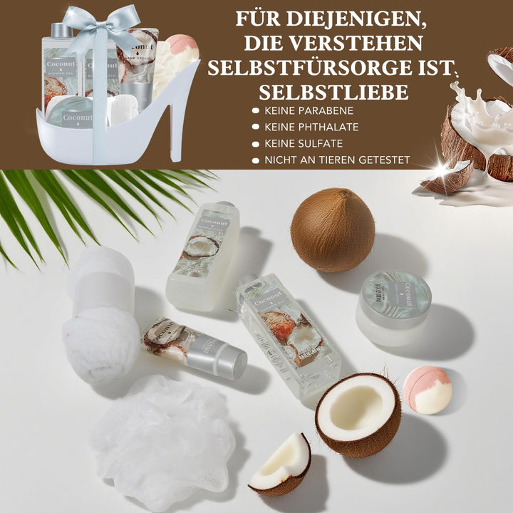 SPA LUXETIQUE Damen Bade Geschenkset - 8tlg Kokosnuss Duft Geburtstaggeschenk Wellness Set für Fraue