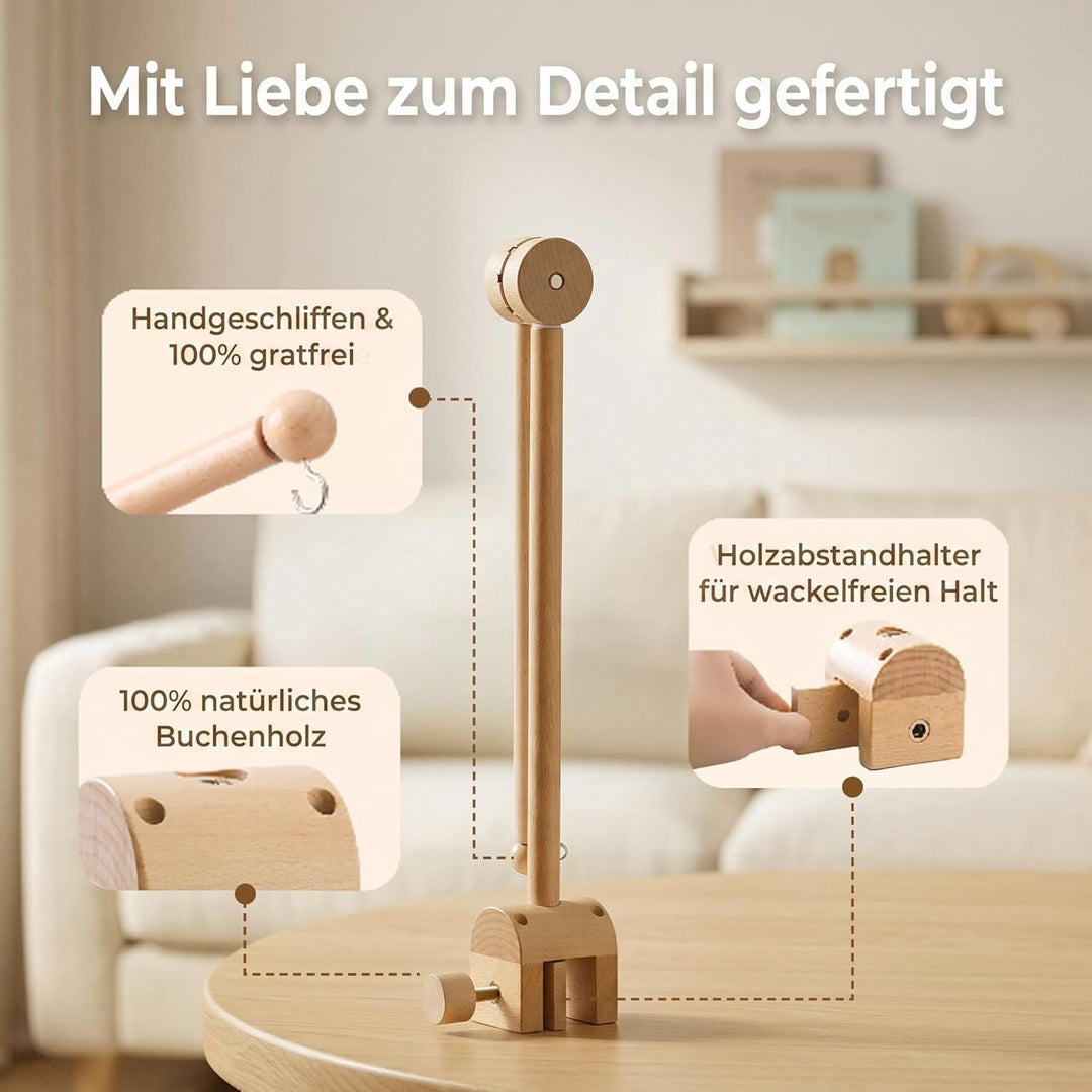Mobile Halterung Holz für Babybett, Mobile Halterung Wickeltisch für Kinderzimmer-Dekoration, Angepa
