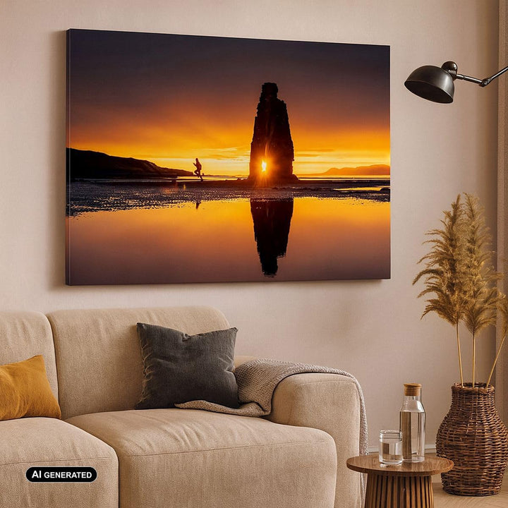 Bilder auf Leinwand 100x70cm Leinwandbild mit Rahmen Meer Felsen Wasser Gross Wanddeko Bild Schlafzi