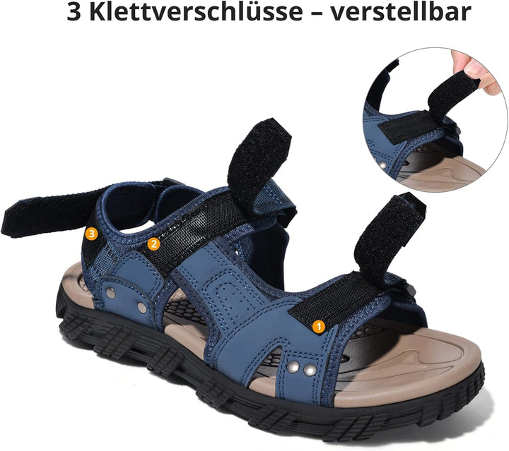 OutPro Herren Wandersandalen Sport Sandalen Wasserdichte Bequeme Ledersandalen Sandale verstellbare