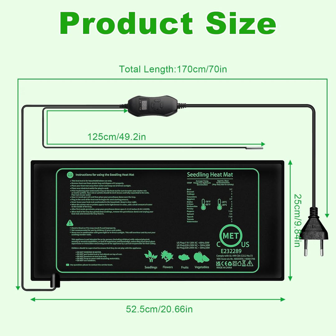 50W Heizmatte Pflanzen mit Thermostat, 25 X 52 cm Zimmergewächshaus Wärmematte, Temperatur Heizkisse
