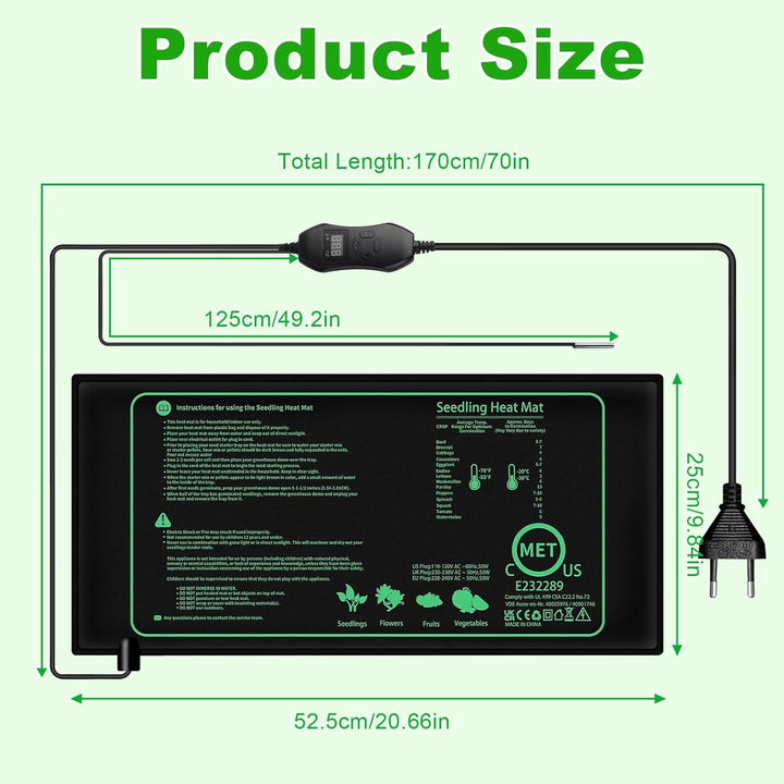 50W Heizmatte Pflanzen mit Thermostat, 25 X 52 cm Zimmergewächshaus Wärmematte, Temperatur Heizkisse