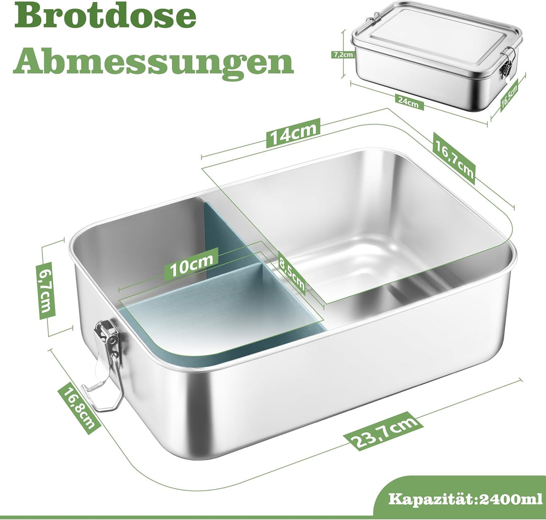 Homikit Brotdose mit Fächern, 2400ml Edelstahl Bento Box Lunchbox für Kinder & Erwachsene, Auslaufsi