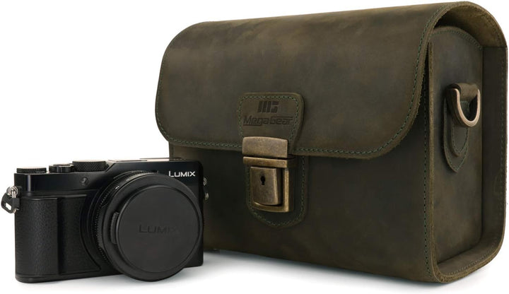 MegaGear Pebble Kameratasche - Kuriertasche aus echtem Leder für Spiegellose, Sofortbild- und DSLR K