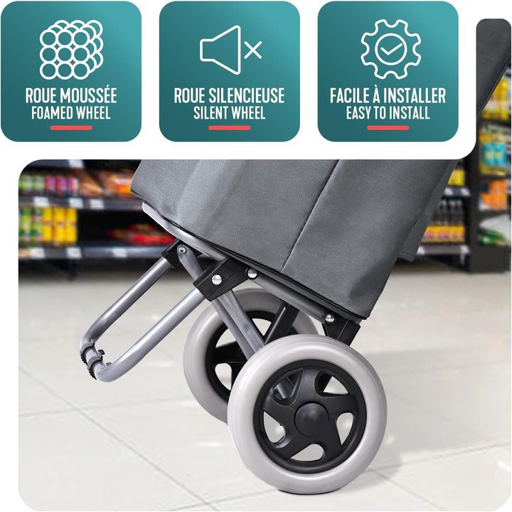 VOUNOT® Einkaufstrolley klappbar 59L, 2-in-1 Trolley Einkaufswagen mit 2 Räder, Abnehmbare Tasche, R