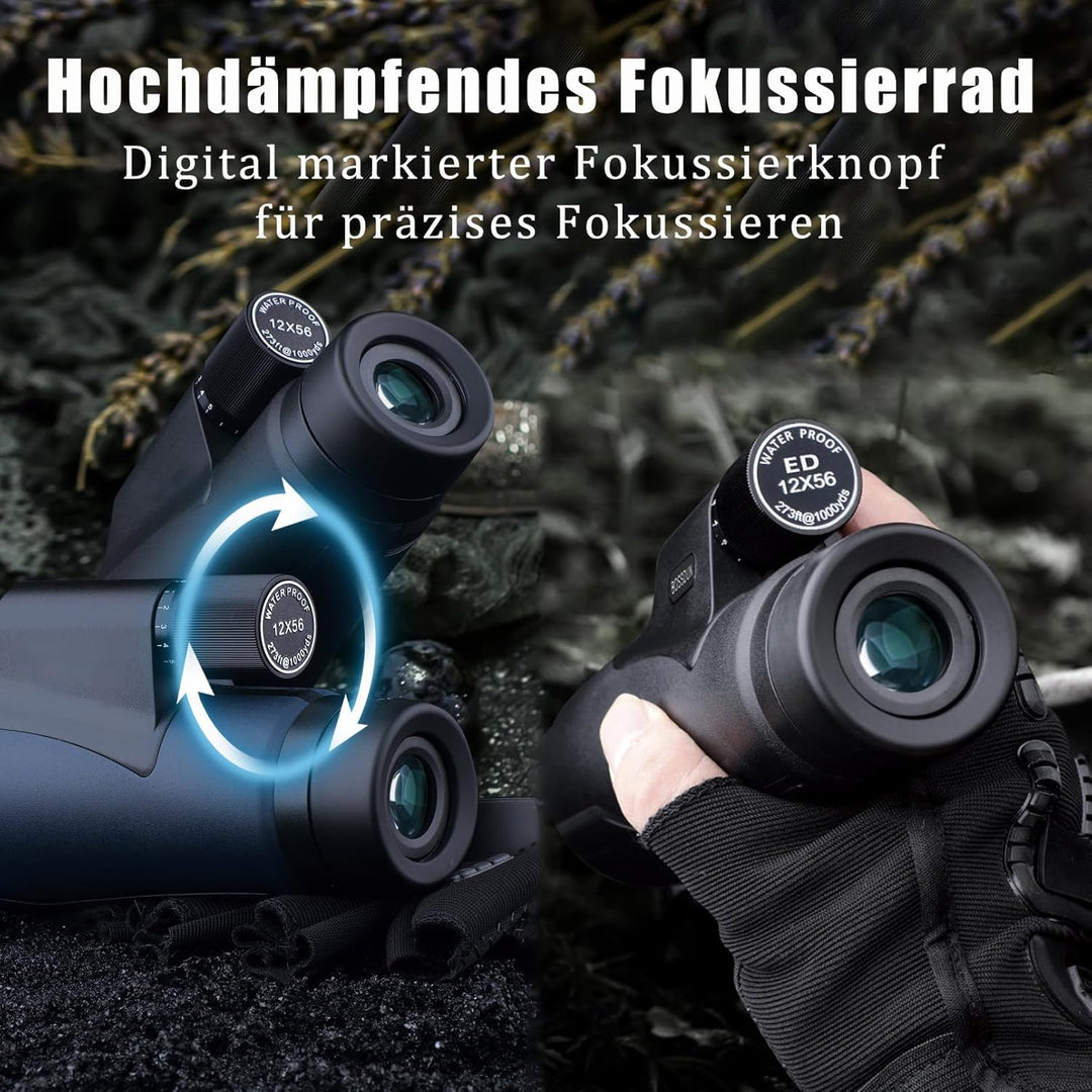 Monokular 12x56ED mit Entfernungsmesser Teleskop IPX7 Stickstoffgefüllt Wasserdicht, 21MM Okular，BAK