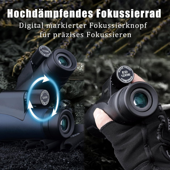 Monokular 12x56ED mit Entfernungsmesser Teleskop IPX7 Stickstoffgefüllt Wasserdicht, 21MM Okular，BAK